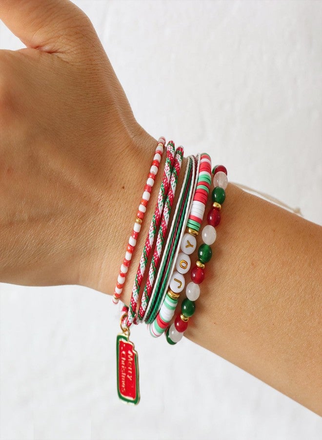 Raicegs 5PCS Christmas Bracelets - Clay Beaded Rope Natural Stone Wrap Crystal Bracelets Boho Stackable Set for Women - Image 5